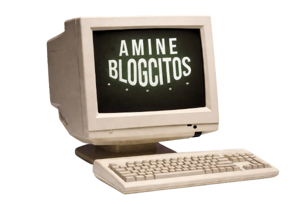 Monitor retro con Amine Blogcitos en pantalla
